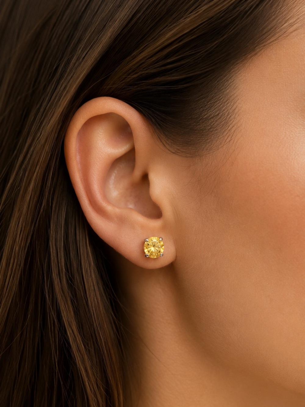 Yellow CZ Stainless Steel Stud Earrings 6mm 20G - Picture 2 of 4